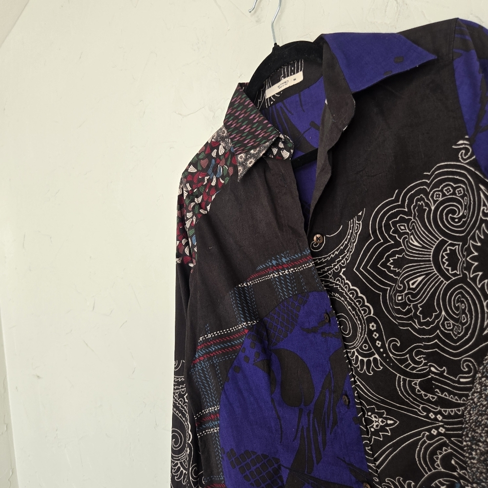 Etro Patterned Indigo Black Patchwork Button Up T… - image 3